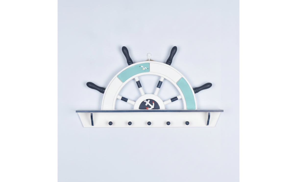 Decorative Ship Wheel Coat Rack Functional Nautical Coat Rack with Shelf Sturdy Wooden Wall Hooks Strong for Entryway