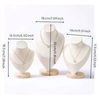 3 Pieces Suede-Covered Necklace Display Bust Countertop Jewelry Display with Wooden Base Elegant Necklace Bust Stand Sturdy for Photographers