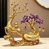 Luxury Purple East Wind Money Tree Deer Figurine for Living Room, Office, Wine Cabinet, TV Cabinet, New Home Decor