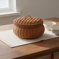 Handmade Fruit Snack Basket Hand-Woven Round Rattan Basket Decorative Tidy Weave for Home, Tabletop