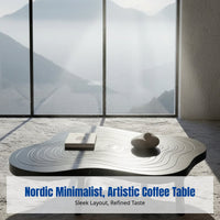 Nordic Design Solid Wood Coffee Table, Minimalist Art Table, Irregular Wave Grain, Living Room, Guesthouse