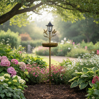 Garden Stake Bird Bath Outdoor Bird Bath with Lantern Decorative for Gardeners, Flower Beds, Backyard, Patio