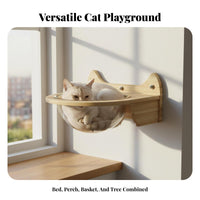 Space Saving Wall Mounted Cat Shelf Easy Installation Suction Cup Cat Perch Damage-Drill-Unoccupied Removal Pet Furniture Heavy Duty for Indoors, Living Room, Bedroom