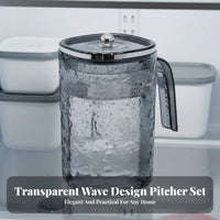 Water Wave Pitcher and Cup Set Large Capacity Water Carafe with Cups Food-Grade Material Clear Juice Pitcher Set for Hosts, Families, Fridge, Office