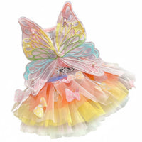 Lightweight and Breathable Rainbow Butterfly Pet Dress Pearl Embellished Rainbow Tulle Pet Dress Summer Puppy Tutu for Small Dogs, Cats, Young Dogs, Photo Shoots, Parties, Holidays