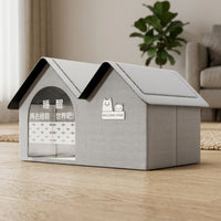Cat House with Door Curtain Insulated Cooling Pet House Summer Scratch-Resistant for Cats, Living Room