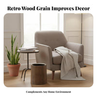 Wood Grain Trash Can Large Capacity Round Garbage Bin with Lid Round Trash Can with Lid Easy to Clean Wood Grain Wastebasket