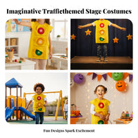 Sleeveless Traffic Light Costume Vest Front Opening Yellow Traffic Light Vest Wide Shoulder Flaps Stoplight Costume Printed Panel for Children, Kids, Role-Play, Stage, Performance