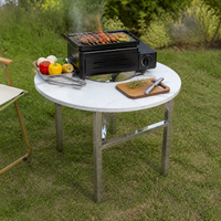 Thickened Stainless Steel Folding Round Table for Outdoor BBQ, Camping, and Patio Gatherings