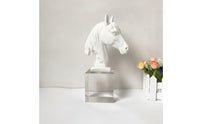 Horse Sculpture with Cubic Pedestal Base Elegant Horse Heads Sculpture Creative for Art Collectors, Living Room