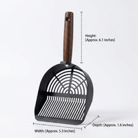 Wooden Handle 10th Gen Stainless Steel Silver Slotted Round Hole Cat Litter Scooper, 10th Gen Upgraded Carbon Steel Grey Slotted Round Hole Tool