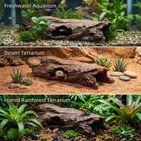 24cm Reptile Hide Aquarium Decoration, Multiple Entry Points Reptile Hide for Snake Accessories for Vivarium, Resin Bark Log for Fish and Breeding