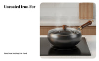 Hand Hammered Wok Natural Non-Stick Traditional Chinese Wok Uncoated Iron Cooking Pan Deep Shape Design Versatile for Stewing