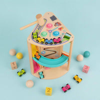 Multiple Activities Rotating Slide Track Toy Interactive Multifunction Wooden Play Set Hand-Eye Coordination Wooden Activity Cube Educational for Toddlers, Preschoolers