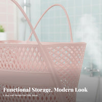 Hollow Design Portable basket with Handle Quick Drainage Woven Bath Basket Easy to Clean Bathroom Accessory adaptable for College Students, Home Organizers, aquatic activityming Pool, Shower, Dormitory, Camping