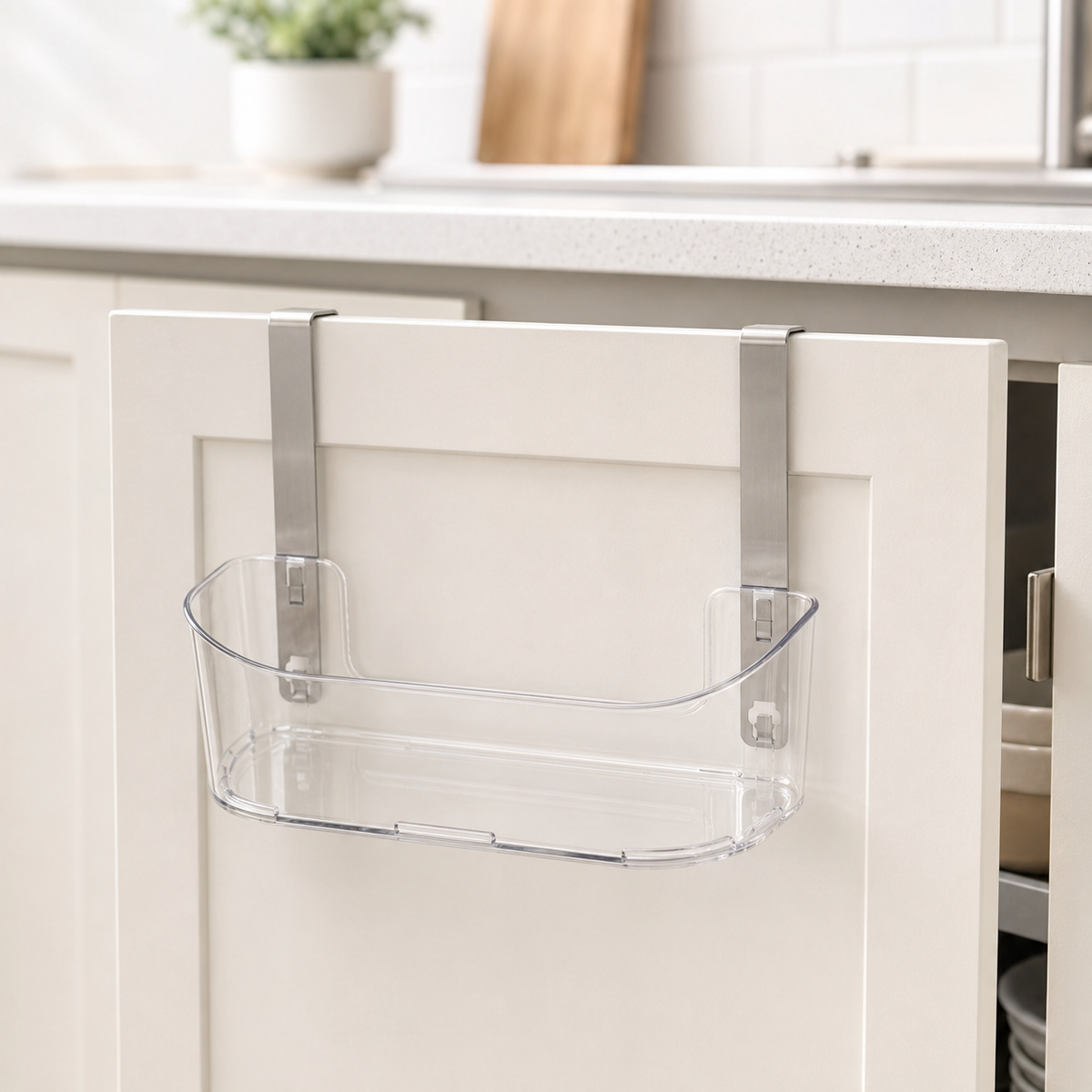 Over Door Storage Basket, Clear PET Bathroom Organiser, Wardrobe Storage, No Drill Hanging Organiser for Students