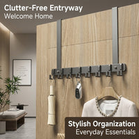 Bedroom Closet Hanging Rack with Hat Hook and Extended Arm for Students, Over the Door Organizer for Coats and Bags, Space Aluminum Material