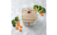 Transparent Chambers 2-Tier Food Steamer Rotary Control Knob Two-Tier Food Steamer Side Handles Steam Cooker Compact