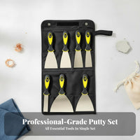 7 Pieces Putty Set Ergonomic Bi-Color Handles Stainless Steel Set Storage Bag Included Spackle Tool Kit for Painters, Handymen