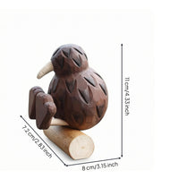 Carved Woodland Bird Statue Dark Brown Wooden Figurine Collectible Home Decor