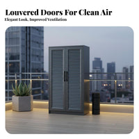 Waterresistant 2-Door Storage Cabinet Sun-Resistant Freestanding Metal Shoe Locker long-lasting Construction Outdoor Furniture Multipurpose Design for Homeowners, Gardeners, Families, Balcony, Garden, Courtyard, Outdoors