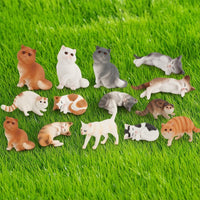 13 Pieces Cat Figurines with Textured Coat Realistic Small Cat Figurines Cute Mini Resin Cats for Shelf Styling
