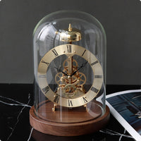 Transparent Dome Clock Gear Detail Walnut Base Clock Mechanical Style Home Decor
