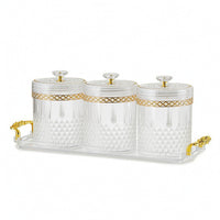 3 Pieces Faceted Canister Set with Tray Stylish Glass Jar with Tray Clear Canisters Fresh for Pantry