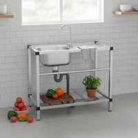 Rust Resistant Stainless Steel Utility Sink Heavy Duty Stainless Steel Sink with Stand Easy to Clean Freestanding Wash Basin with Shelf Large Capacity for Basement, Garage, Outdoor