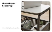 Mobile Design 2-Tier Rolling Trolley Sintered Stone Top 2-Tier Rolling Cart space-efficient Size End Table Space-Saving for Apartment Dwellers, Interior Decorators, Living Room, Bedroom, Small Spaces, Balcony