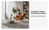 Comfortable Leather Single Sofa Solid Wood Legs Single Sofa Chair Easy Assembly High Back Armchair Retro Design for Homeowners, Book Lovers, Interior Decorators, Living Room, Bedroom, Reception Area, Study