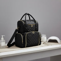 Double Layer Makeup Top Handle Handle Quilted Cosmetic Case Multiple Pockets Train Case for Salon