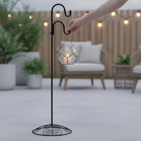 Double Shepherds Hook Stand Heavy Duty Dual Hook Plant Stand Garden Pole Weather-Resistant Space-Saving for Gardeners, Patio