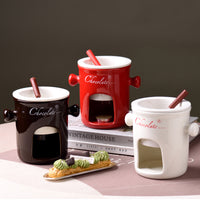 Straight Chocolate Fondue Cup Ceramic Heated Candle Warmer with Fork Couple Mug Gift