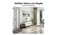 Drill-Unrestricted Installation Partition Screen with Shelves Unrestricted Standing Design Room Divider Space-Dividing Home Furniture Textured Glass Panel for Apartment Dwellers, Telecommuting Workers, Small Business Owners, Aerial-Plan Areas, in Ice