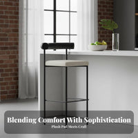 Industrial Design Minimalist High-Legged Stool Designer Inspired Counter Chair Padded Backrest Home Furniture Upholstered Seat for Interior Designers, Business Owners, Cafe, Restaurant, Kitchen Island, Dining Room
