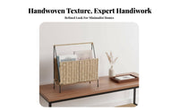 Straw-Woven Newspaper Stand Handwoven Woven Magazine Holder Japanese Design Theme Standing Book Basket for Living Room, Bedroom, Entryway