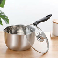 Milk Pan and Stainless Steel Pot with Glass Lid, Small Saucepan for Noodles and Baby Food, 304 Stainless Steel for Electric Hobs, No Coating