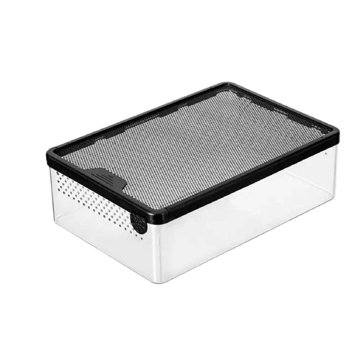 Slim Reptile Feeding Box with Mesh Lid Compact Reptile Enclosure with Sliding Lid Breathable Breeding Box with Swivel Latch Stackable for Beginners