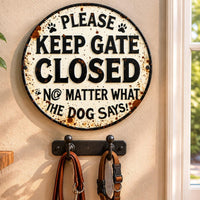 Round Metal Wall Plaque Paw Retro Print Iron Sign Rust-Brown Home Decor for Gate