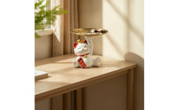 Auspicious Maneki Neko Tray Decorative Trinket Tray with Cat Cute Jewelry Dish with Cat Tabletop for Women, Vanity, Dresser, Entryway