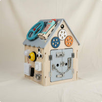 Fine Movement Skills Educational Busy House Multiple Interactive Panels Wooden Busy House Hand-Eye Coordination Lock Learning Toy Logical Thinking for Babies, Toddlers, Early Education, Indoor Play