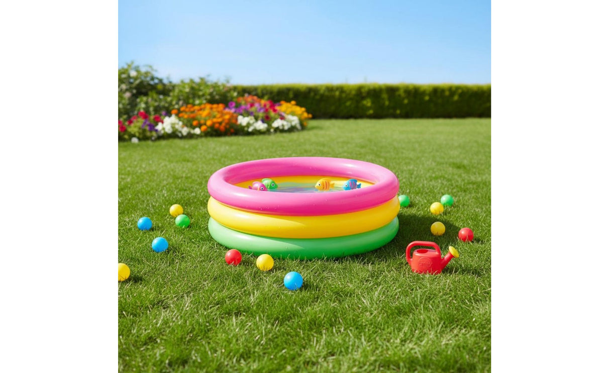 Colorful Rainbow Inflatable Pool Multicolor Round Inflatable Pool Summer Fun Rainbow Play Hub Sturdy for Backyard