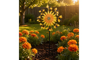 Weather-Resistant Floral Motif Bee Wind Twirler 3D Kinetic Design Metal Floral Motif Wind Twirler Easy Installation Outdoor Decor for Lawn