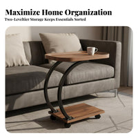Minimalist Design C-Shaped Table Space-Saving C-Shaped Tiered Table Multi-Functional Nightstand Stable Frame for Apartment Dwellers, Homeowners, Students, Living Room, Bedroom, Small Areas, Home Office