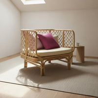 Handwoven Rattan Loveseat Handmade Wicker Loveseat Boho Design Woven Cane Sofa Ergonomic Design for Living Room, Villa, Guesthouse, Patio