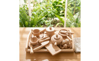 Toy Kitchen Set with Tray Wood Wooden Cooking Toy Set Realistic for Young Children, Preschool