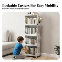 Floor-Standing Rolling Book Cart Simple Design Multi-Tier Book Cart adaptable Use book rack on casters Space-Saving for Children, Librarians, Child's Room, Home Study, Bedroom, Narrow Spaces
