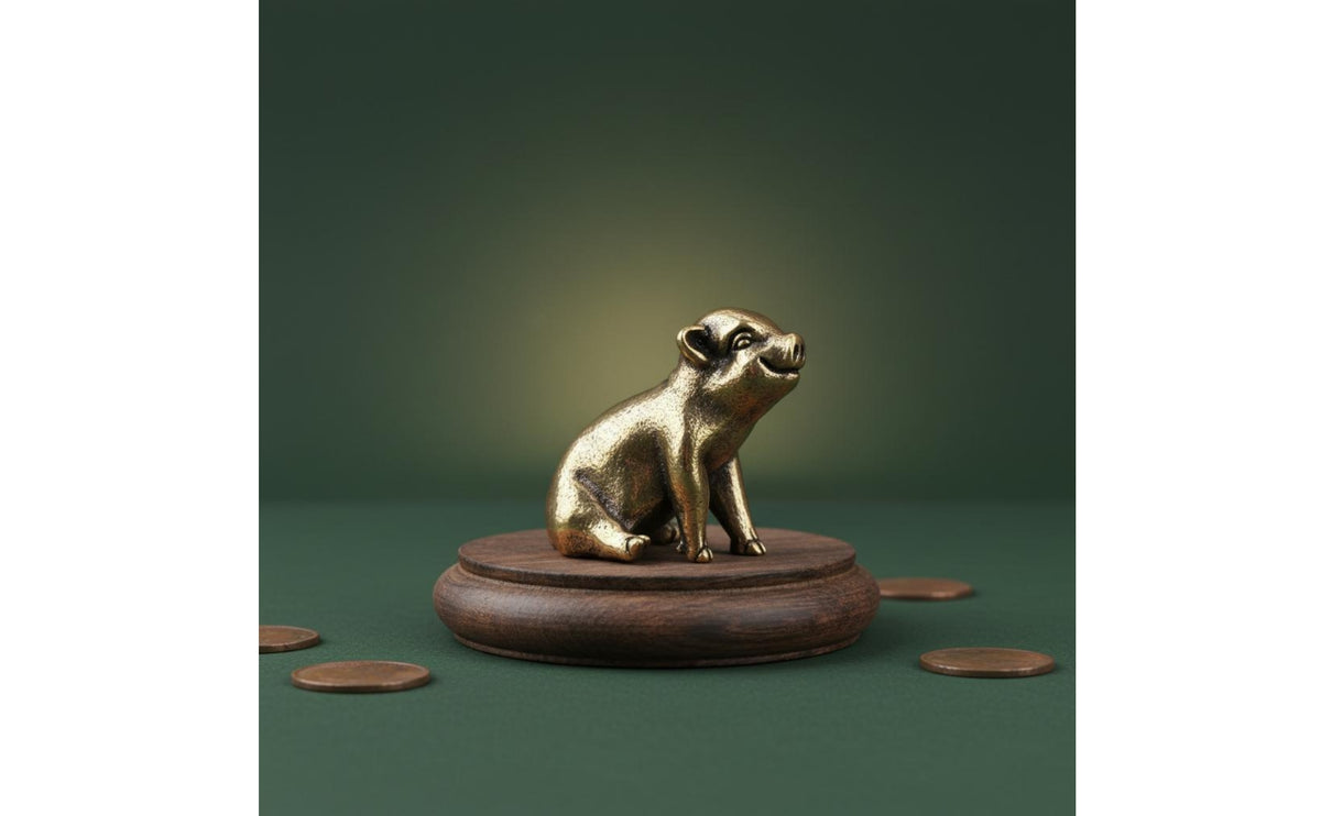Vintage Design Antique Copper Pig Brass Pig Figurine Antique Design Piglet Statue for Feng Shui Enthusiasts, Collectors, Shelf Decor, Office, Car Dashboard