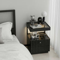 Large Capacity Storage 2-Drawer Nightstand with Accessible Shelf No Assembly Required Nightstand with Power Outlets USB Charging Port Bedside Table Built-in Light for Homeowners, Students, Adults, Bedroom, Guest Room, Lounge Area